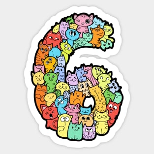 Number 6 six - Funny and Colorful Cute Monster Creatures Sticker